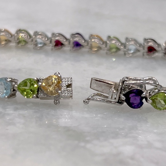 Multigemstone Sterling Silver Heart Tennis Bracelet - Picture 11 of 15